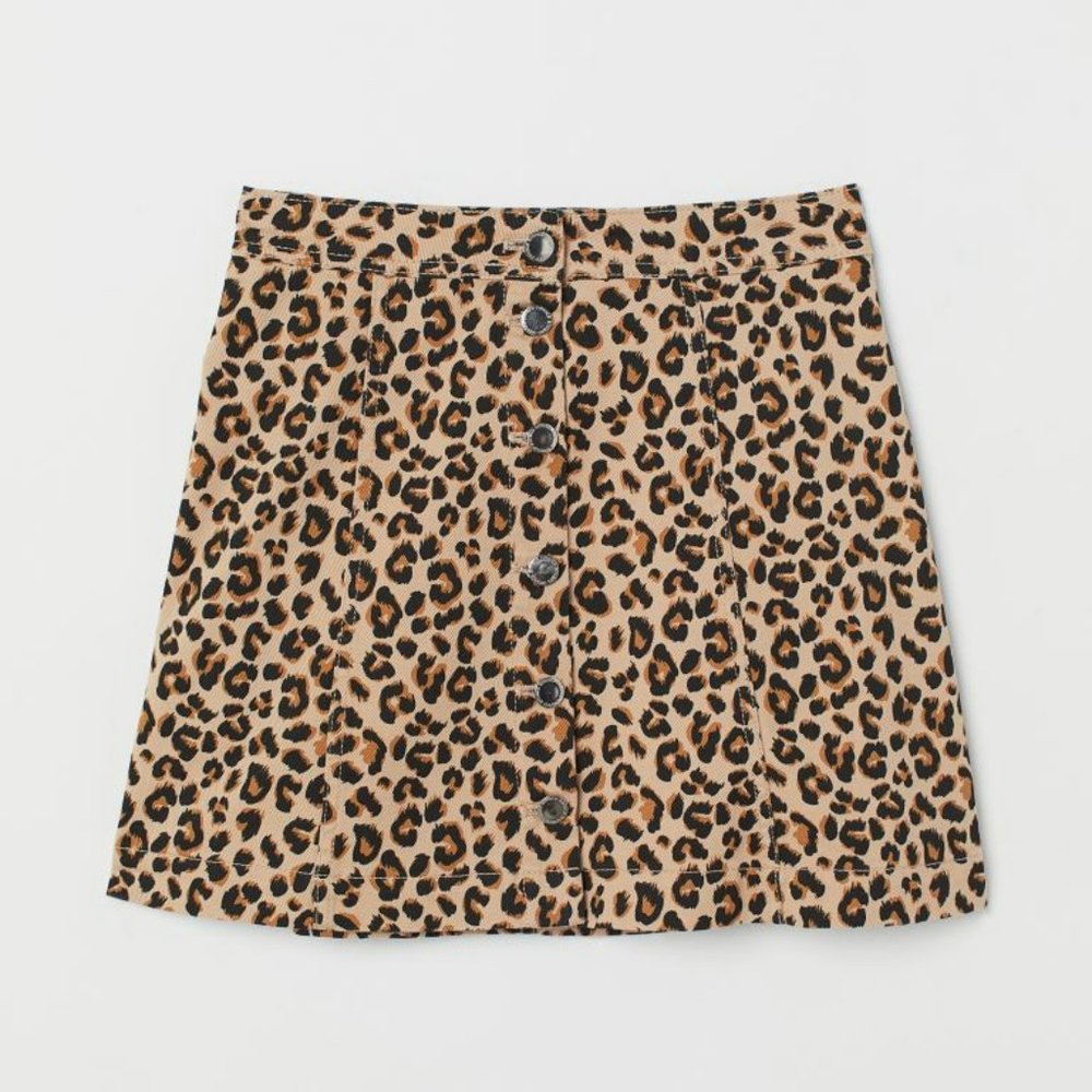 H&M Denim Mini Skirt - 20, cheetah print
